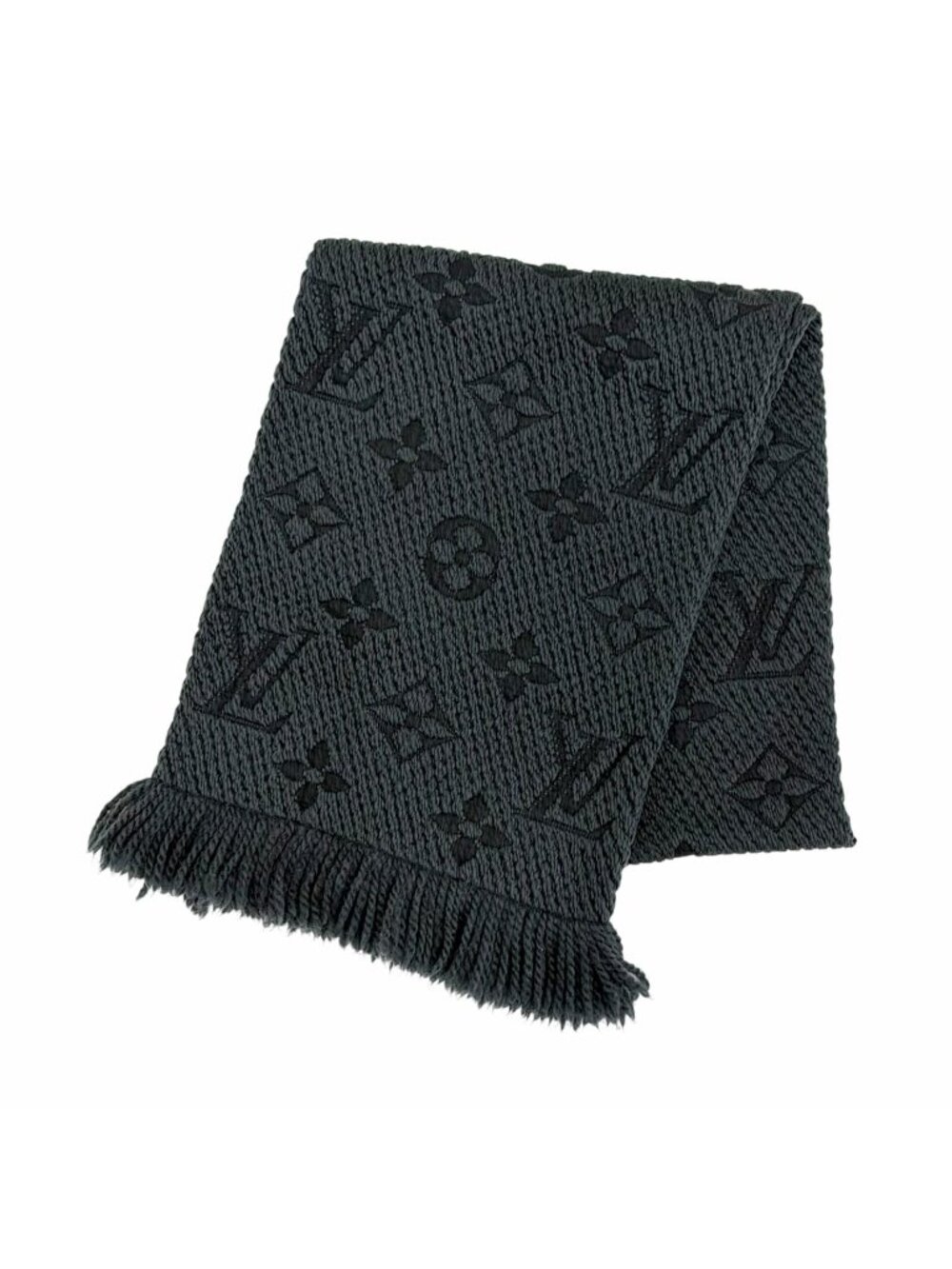 Louis Vuitton Logomania Scarf Wool Silk Monogram Dark Gray